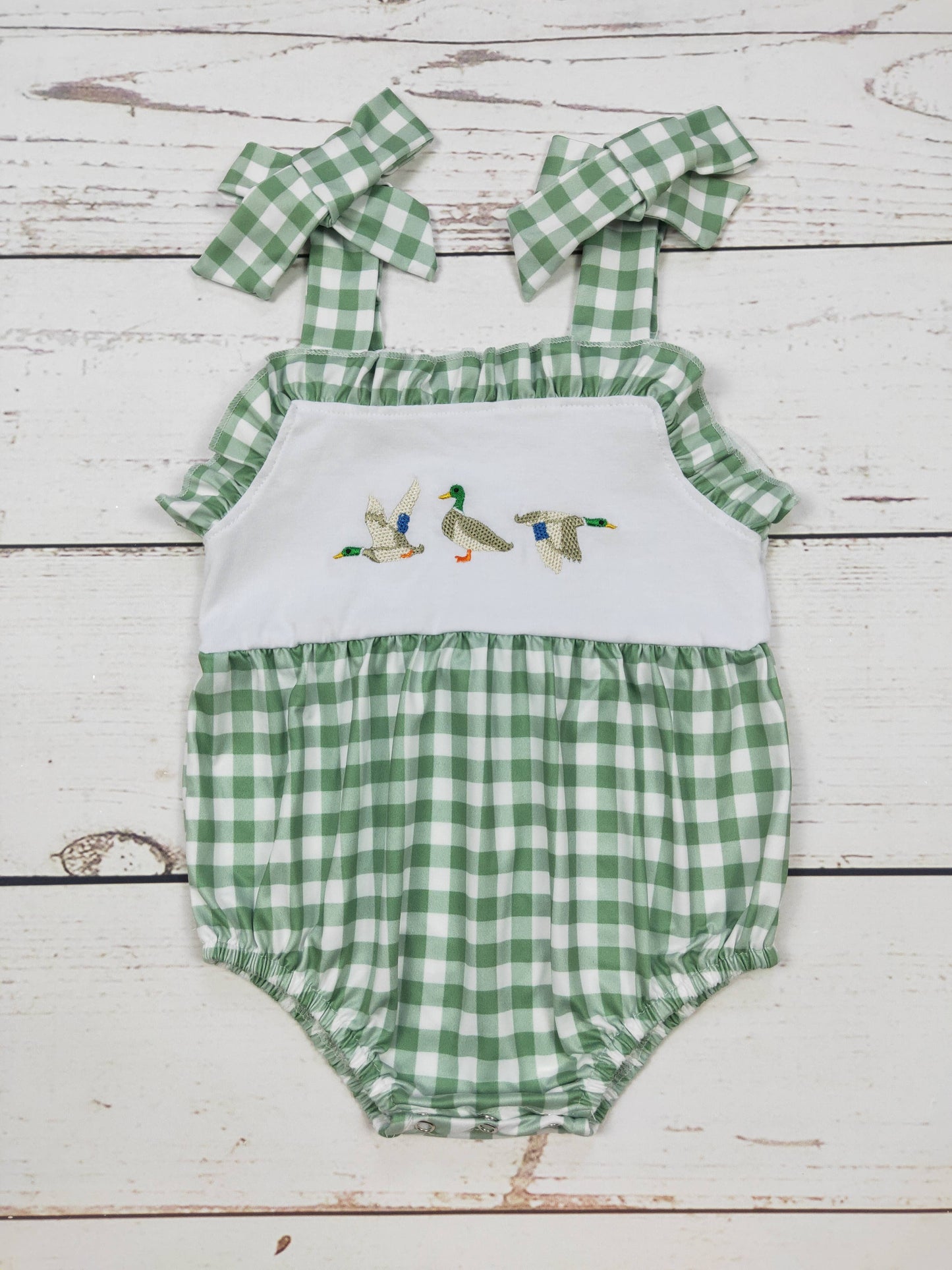 Duck Gingham Embroidered Romper
