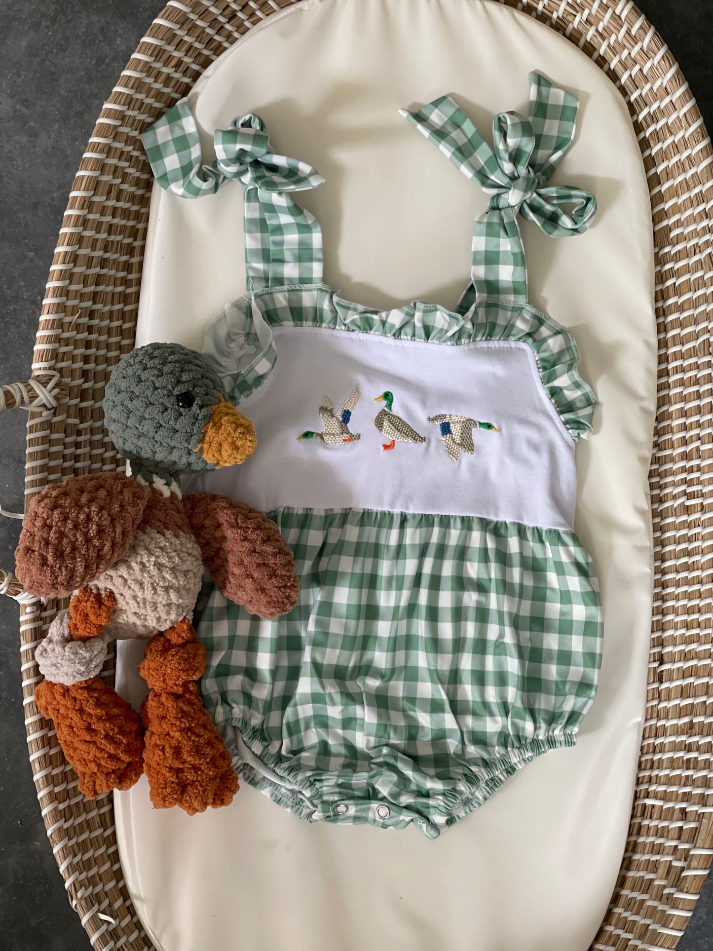 Duck Gingham Embroidered Romper