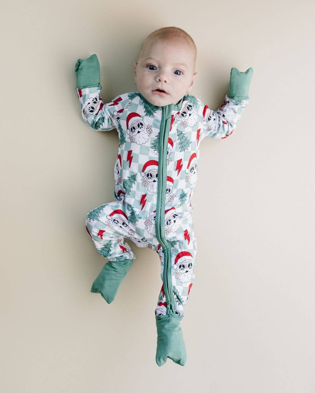 Christmas Baby Bamboo Clothing Zip Romper | Checkered Santa