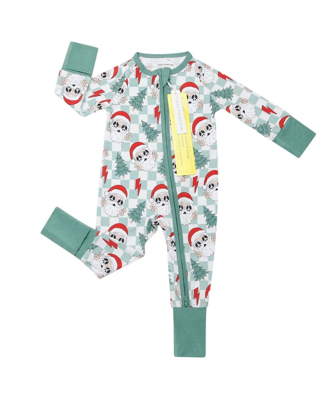 Christmas Baby Bamboo Clothing Zip Romper | Checkered Santa