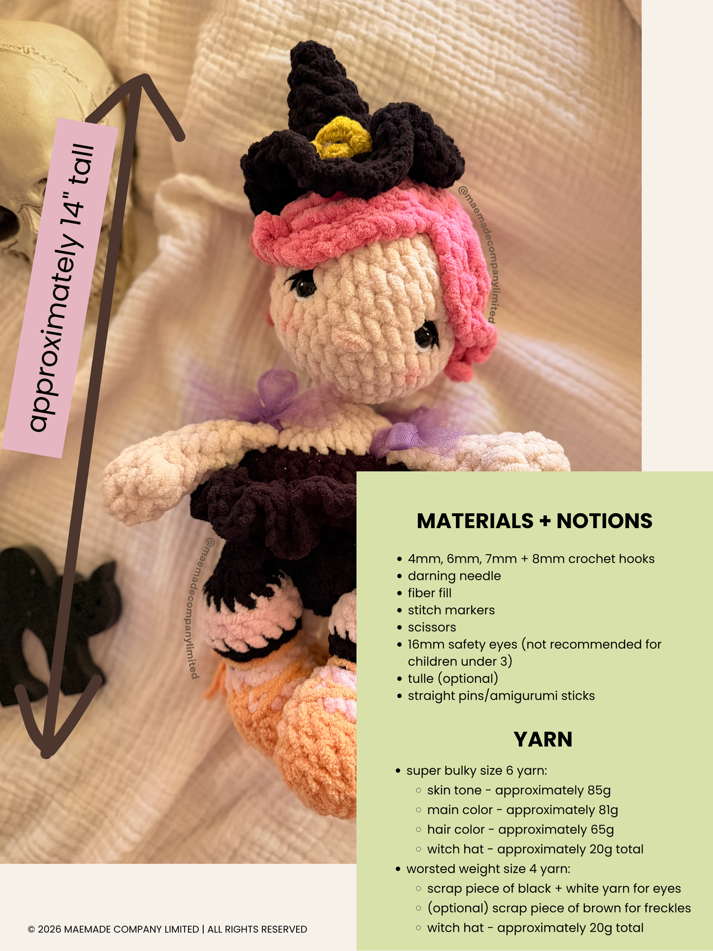 whimsy the witch Modification - bitty bubs Baby Doll Crochet Pattern