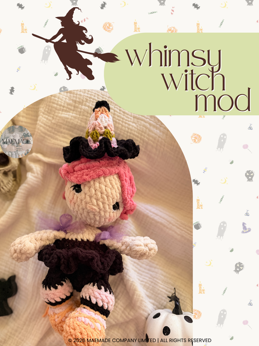whimsy the witch Modification - bitty bubs Baby Doll Crochet Pattern