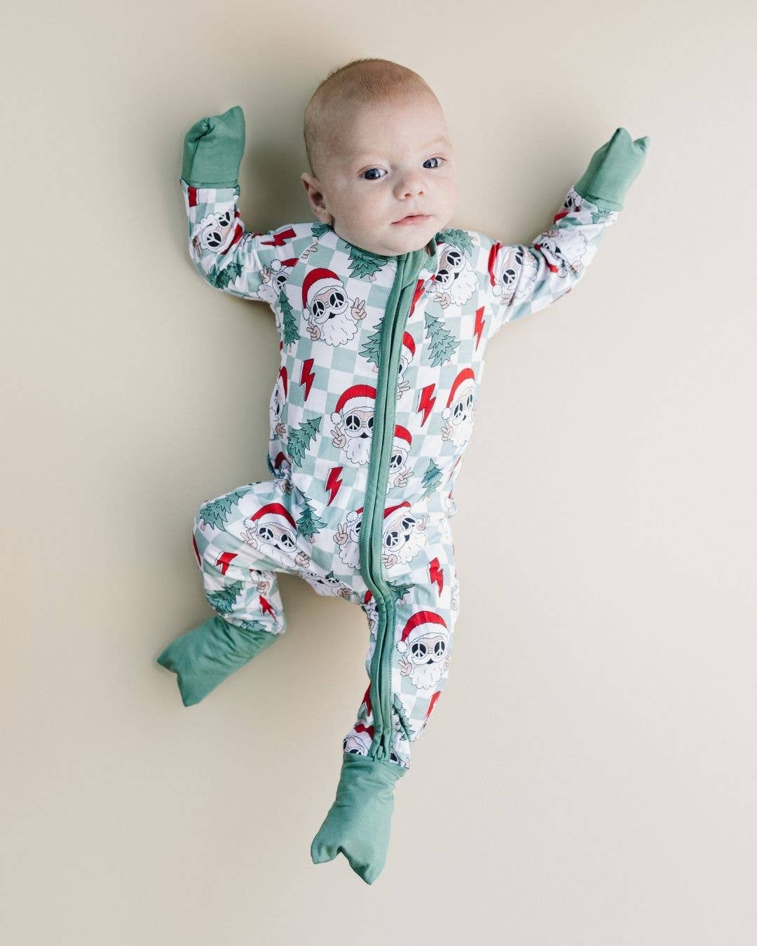 Christmas Baby Bamboo Clothing Zip Romper | Checkered Santa