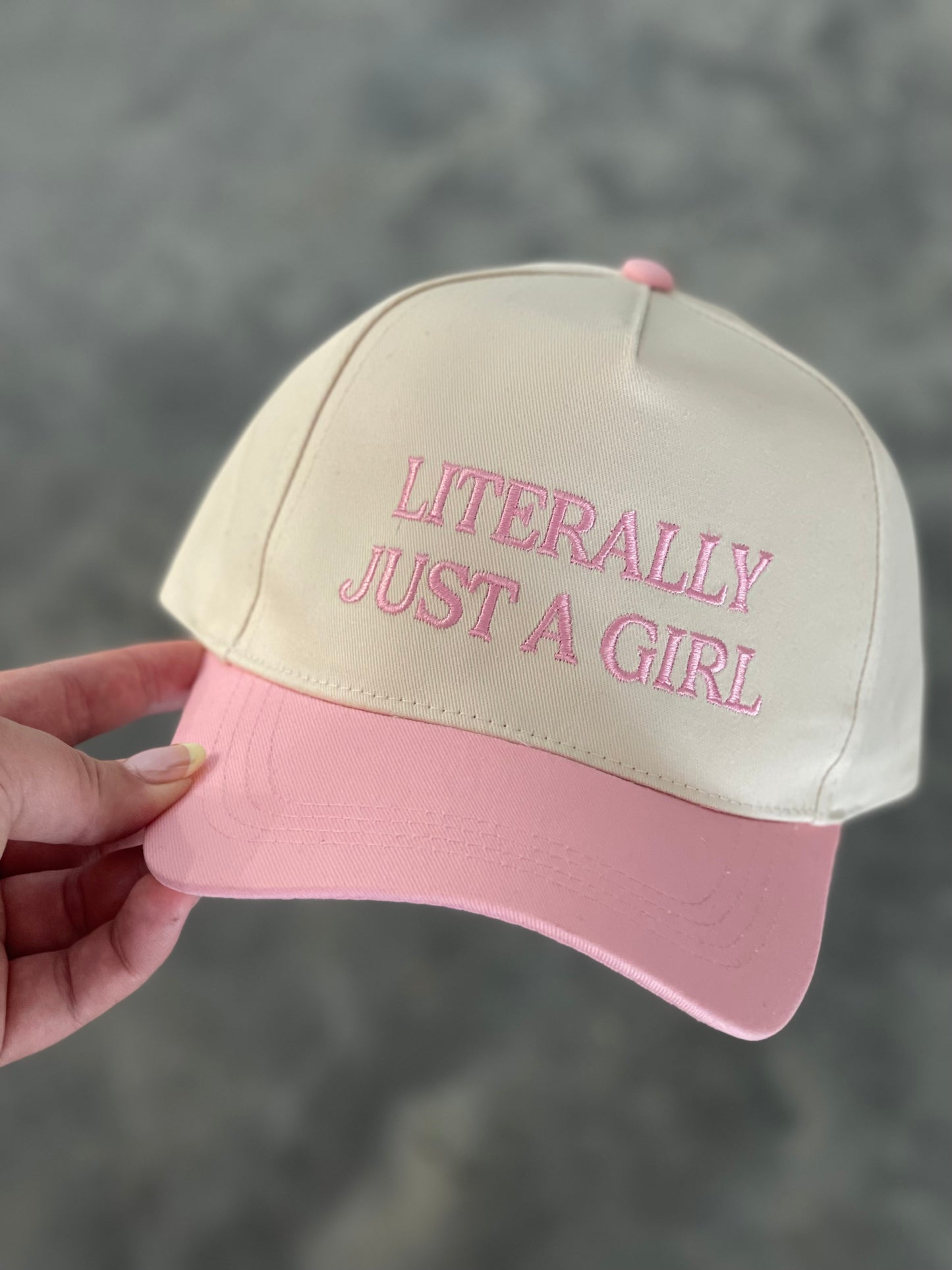 Literally Just A Girl Embroidery Two Tone Trucker Hat