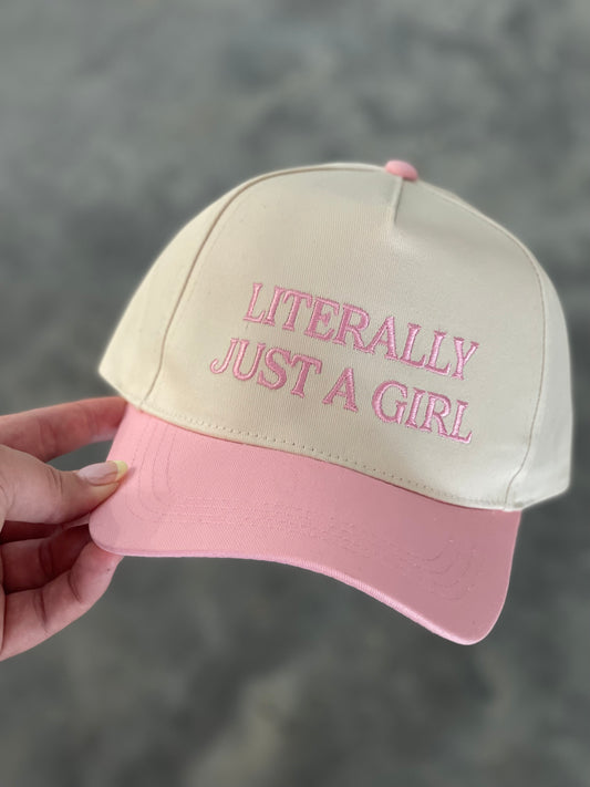 Literally Just A Girl Embroidery Two Tone Trucker Hat