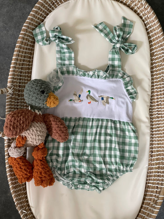 Duck Gingham Embroidered Romper