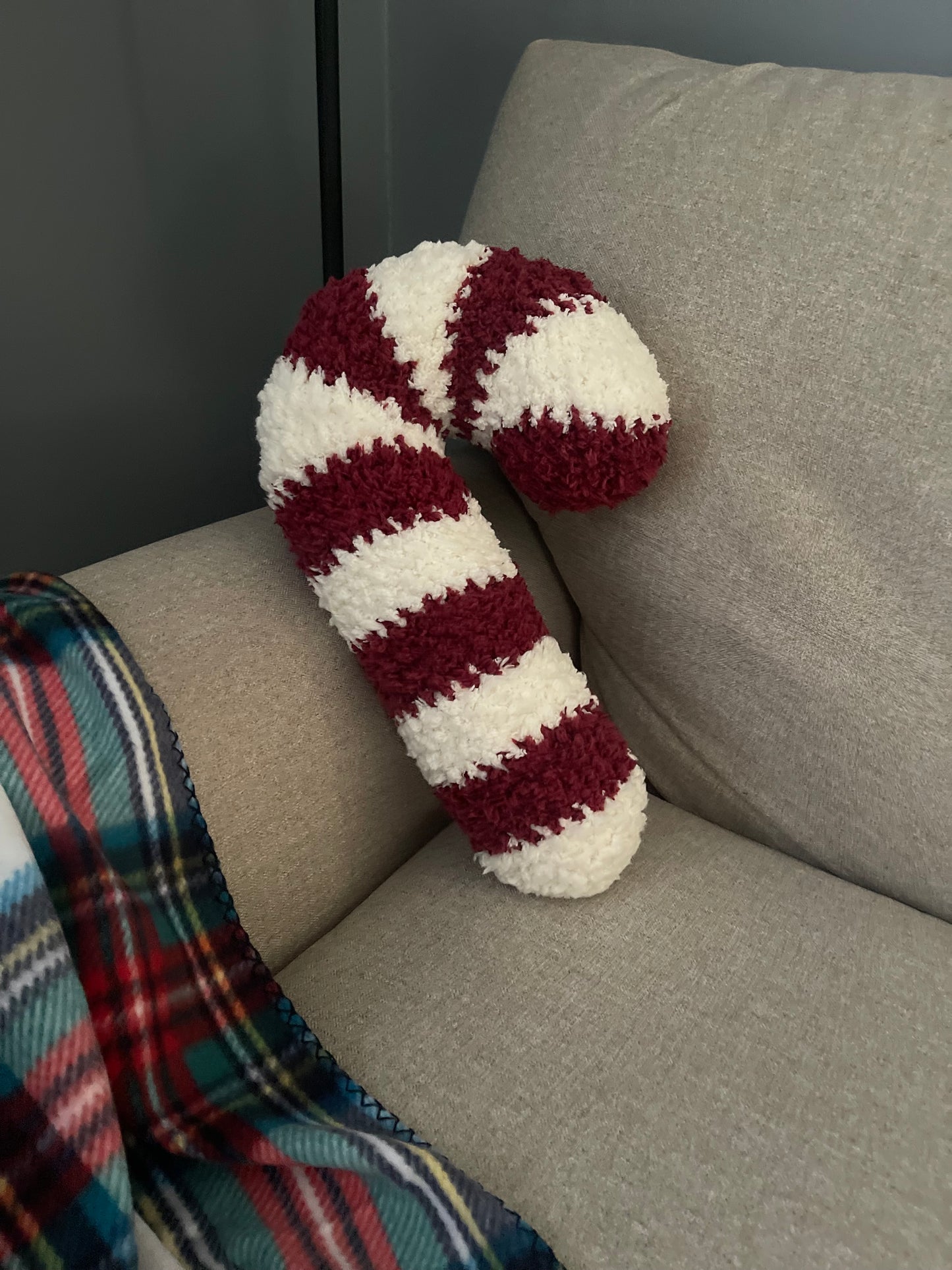 Candy Cane Pillow - Red Sherpa