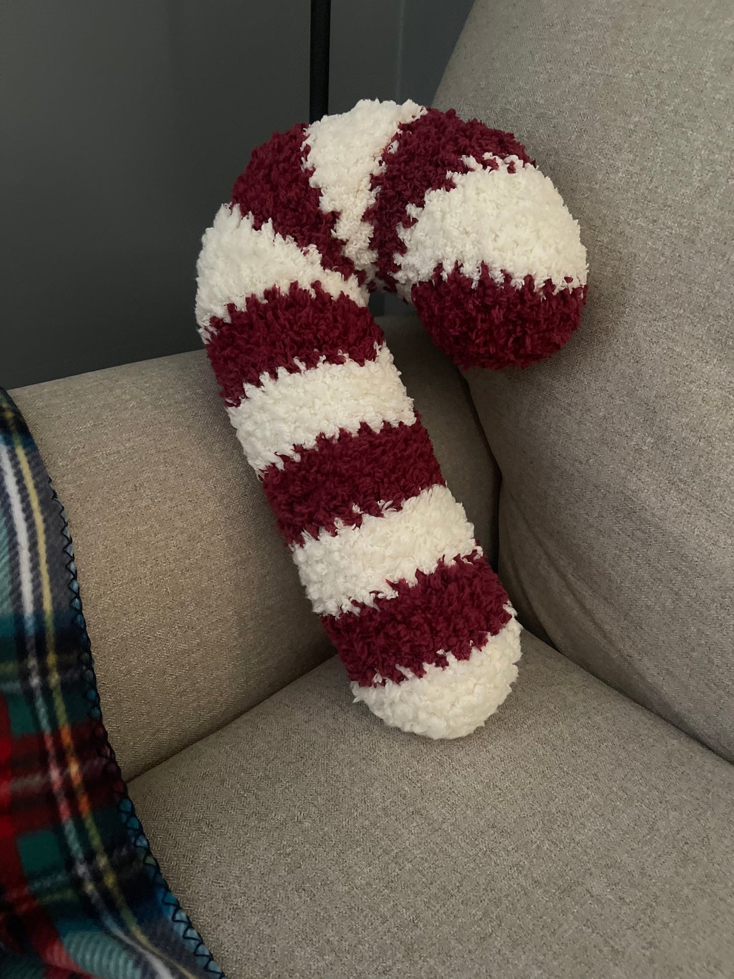 Candy Cane Pillow - Red Sherpa