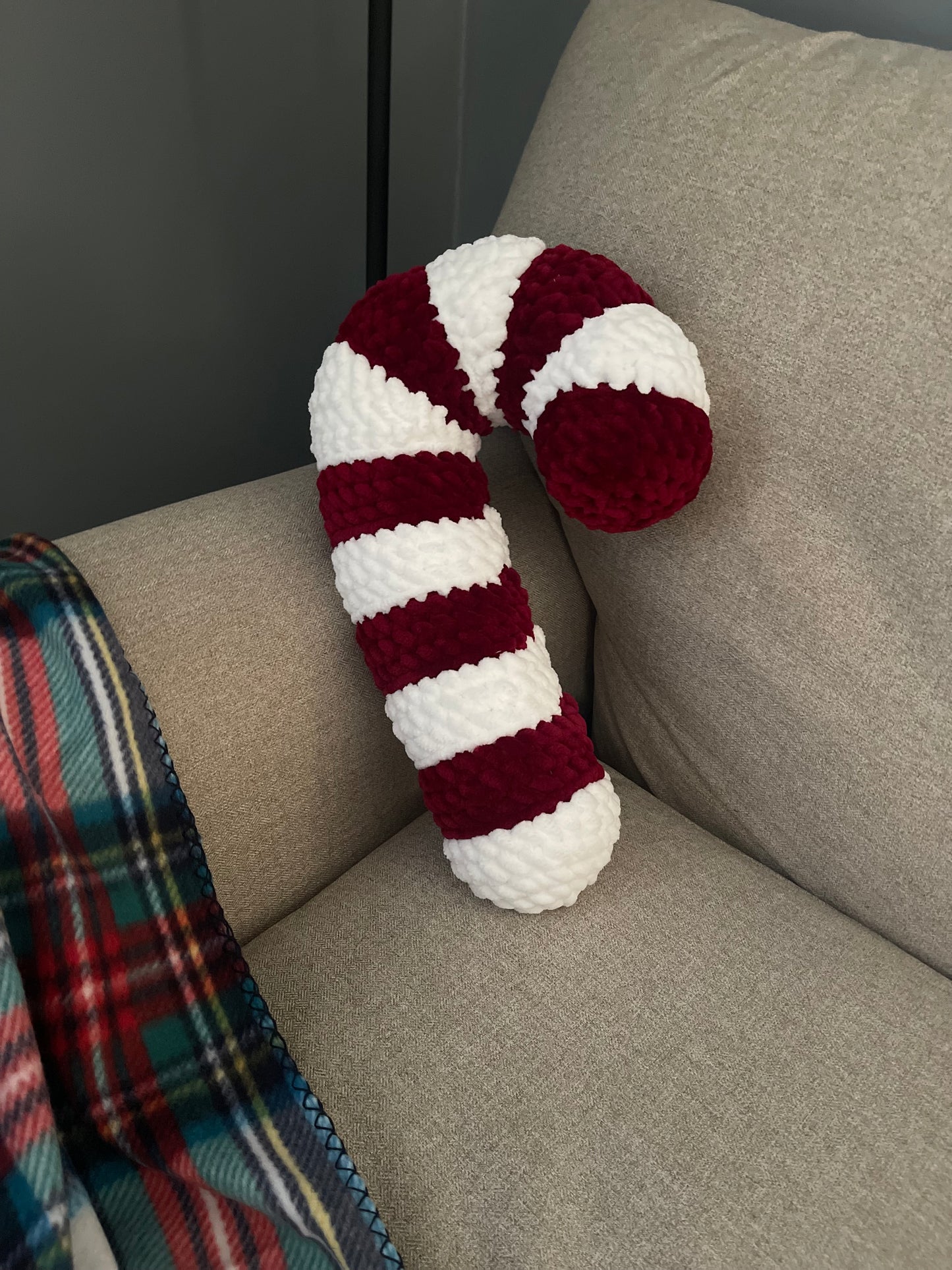 Candy Cane Pillow - Red Chenille