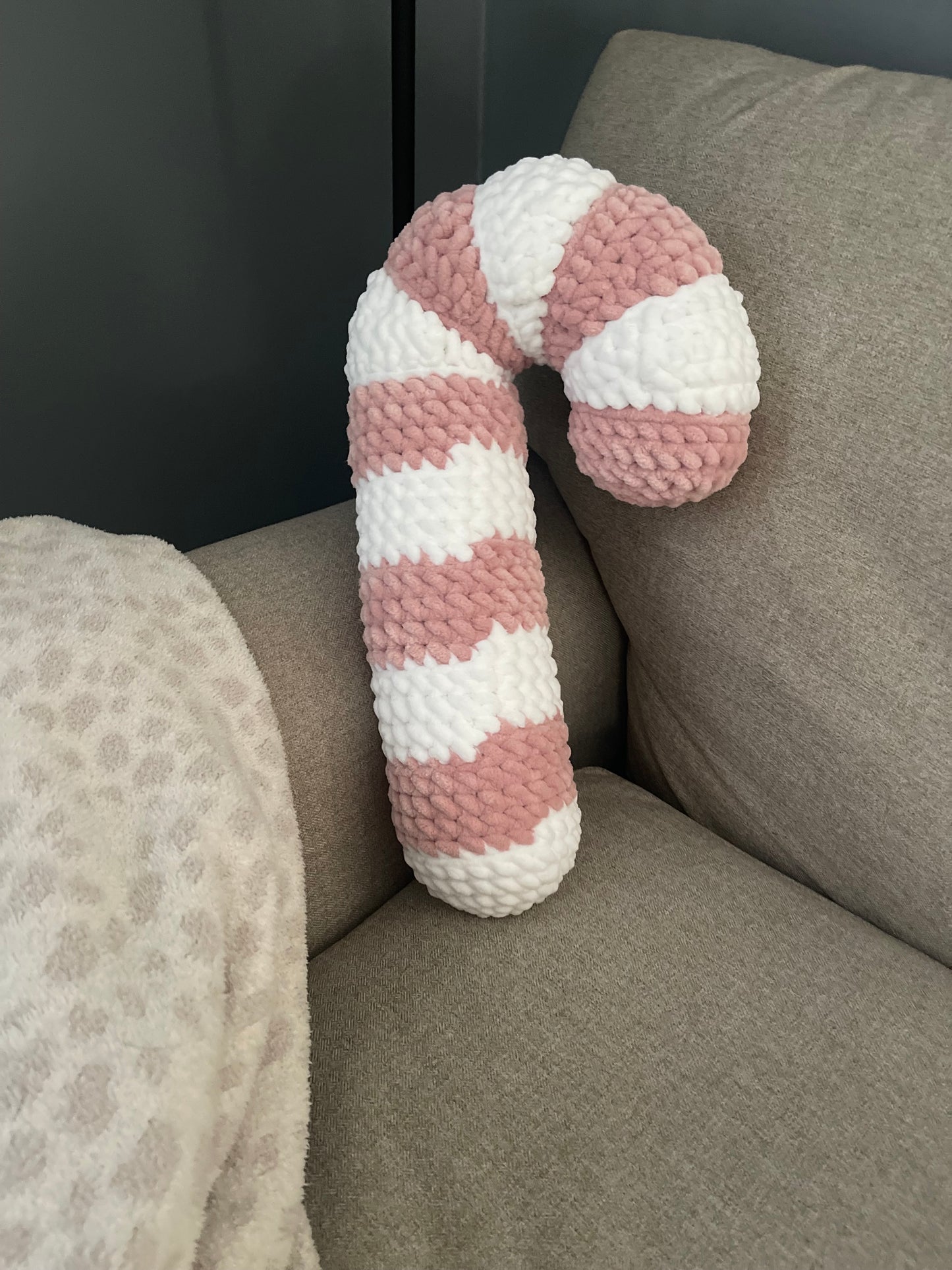 Candy Cane Pillow - Pink Chenille