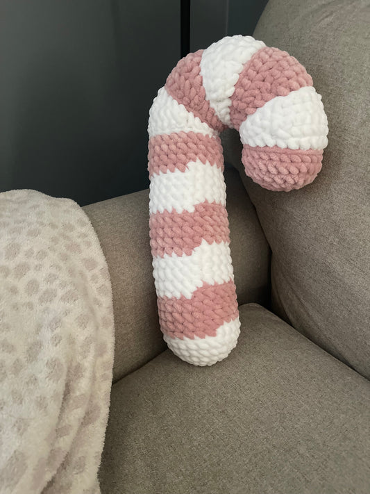 Candy Cane Pillow - Pink Chenille